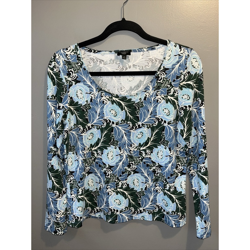 Talbots Petites Floral Long Sleeve Top Womens M Pima Cotton Tee Stretch